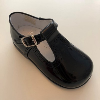 184-E Nens Navy Patent T-Bar Shoe 